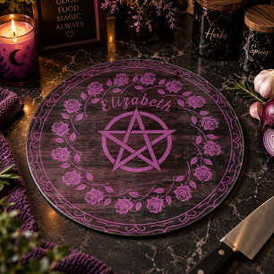 Purple Witchy Pentagram Rose Custom Name Cutting Board