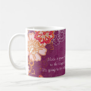 Purple with Big Red Pink Flowers Coffee Mug