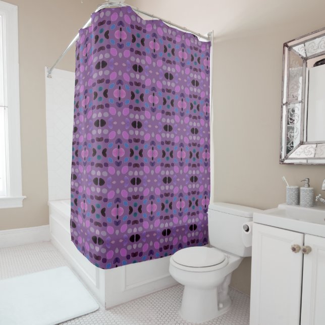 Purple With Blue and Black Pattern Shower Curtain (In Situ)
