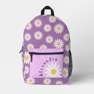 Purple with Daisy and Name Printed Backpack