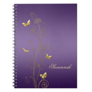 Purple With Gold Floral Butterflies Notebooks