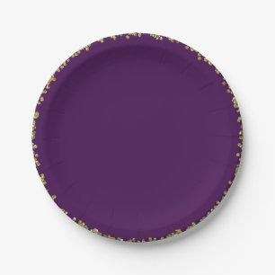Purple with Gold Glitter Glam Birthday Party Paper Plate
