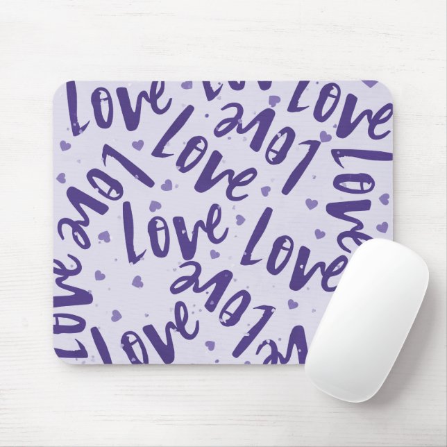 PURPLE WITH HAND DRAWN RANDOM LOVE MOUSE PAD (With Mouse)