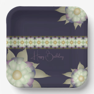 Purple With Mauve And Teal Paper Plate