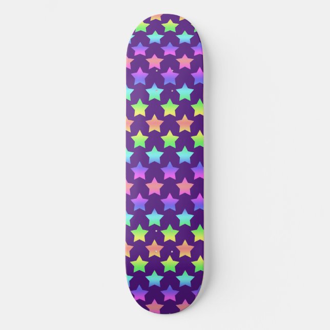 Purple with Pastel Ombre Stars Skateboard (Front)