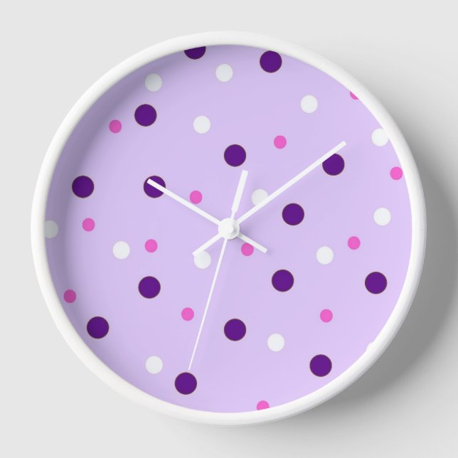 Purple with Pink Polka Dots Wall Clock (Front)
