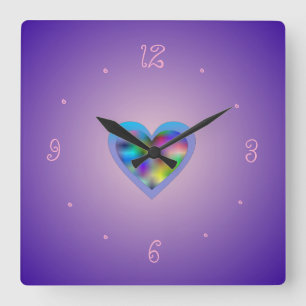 Purple with Rainbow Heart> Girls Wall Clocks