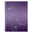 Purple With Silver Floral Butterflies Notebooks