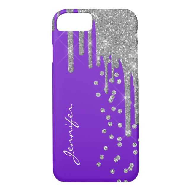 Purple with Silver Glitter Drips iPhone 8 Case (Back)