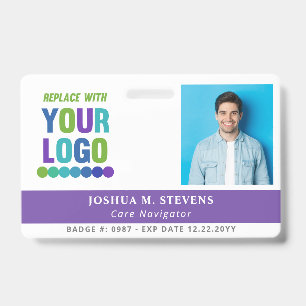 Purple with Tall Logo & Photo Employee ID Badge