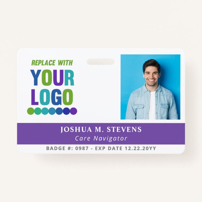 Purple with Tall Logo & Photo Employee ID ID Badge (Front)