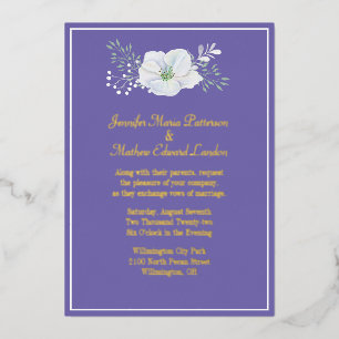Purple with White Flower Wedding Foil Invitation