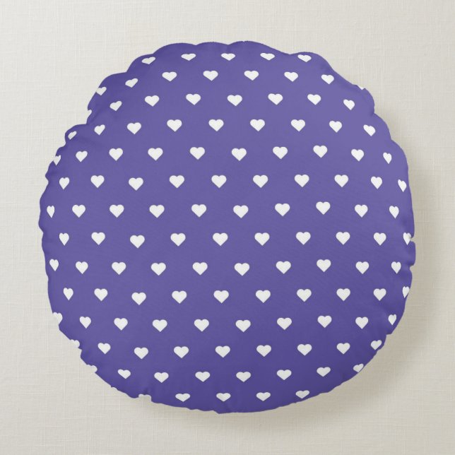 PURPLE WITH WHITE HEARTS AND PURPLE PLAID PATTERN ROUND CUSHION (Front)
