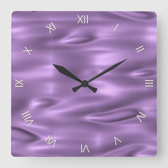 Purple with White Roman Numerals Square Wall Clock (Front)