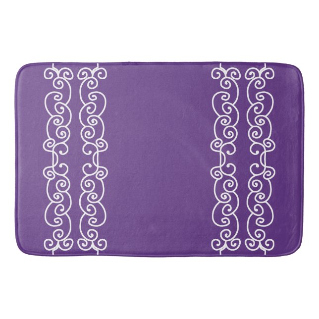 Purple with white scrolls bath mat (Front)