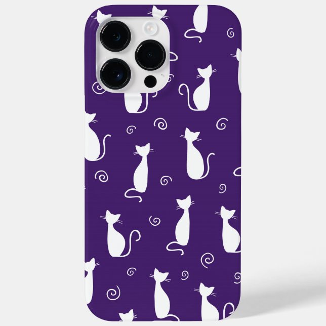 PURPLE WITH WHITE SITTING CAT PATTERN Case-Mate iPhone CASE (Back)