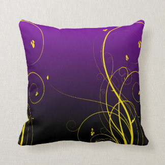 Purple with Yellow Flourish Design Throw Pillow