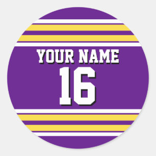 Purple with Yellow White Stripes Team Jersey Classic Round Sticker