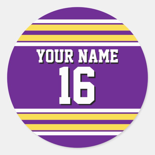 Purple with Yellow White Stripes Team Jersey Classic Round Sticker (Front)