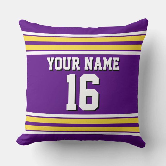 Purple with Yellow White Stripes Team Jersey Cushion (Front)