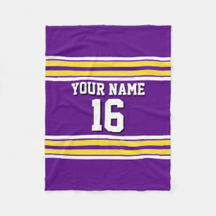 Purple with Yellow White Stripes Team Jersey Fleece Blanket