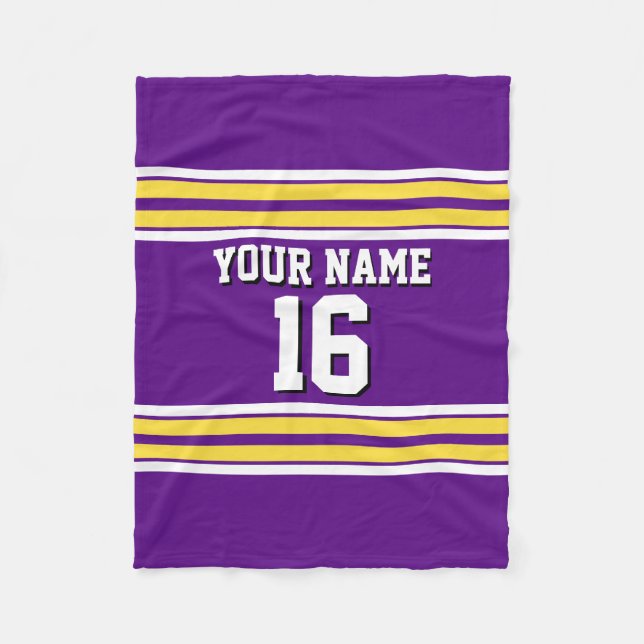 Purple with Yellow White Stripes Team Jersey Fleece Blanket (Front)