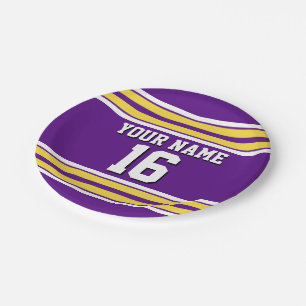 Purple with Yellow White Stripes Team Jersey Paper Plate