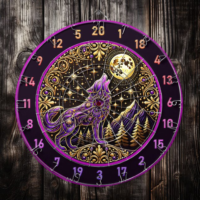 Purple Wolf Against Starry Night Skies Dartboard (Creator Uploaded)
