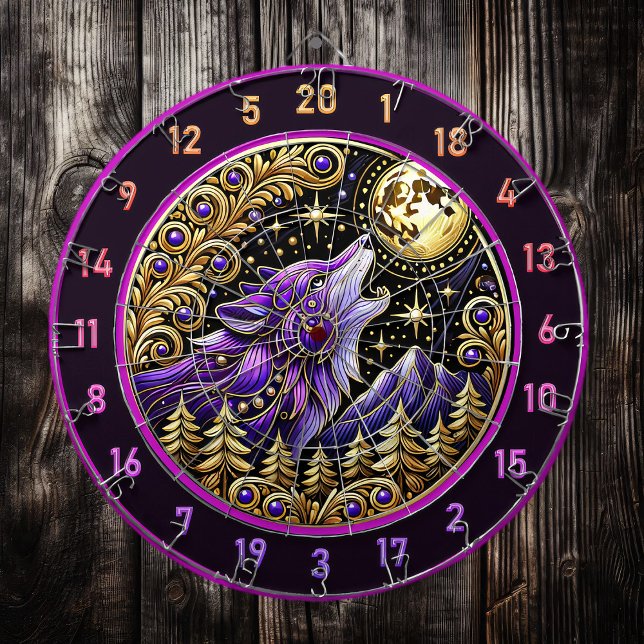 Purple Wolf Against Starry Night Skies Dartboard (Creator Uploaded)