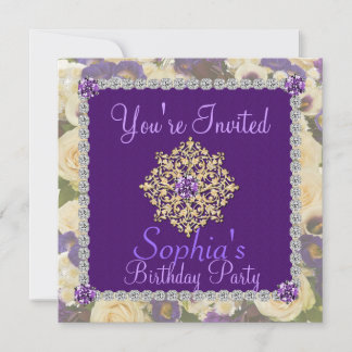 Purple Women's 60th Birthday Invitation Bling