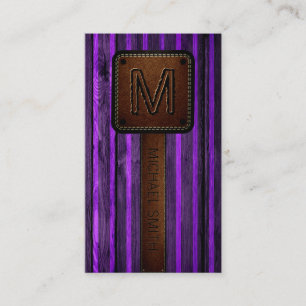 Purple Wood Brown Leather Look Business Card