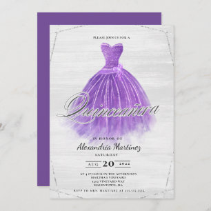 Purple wood dress glitter Quinceañera Invitation