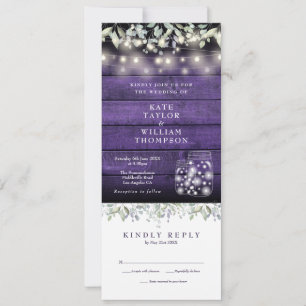 Purple Wood Floral Mason Jars All In One Wedding Invitation