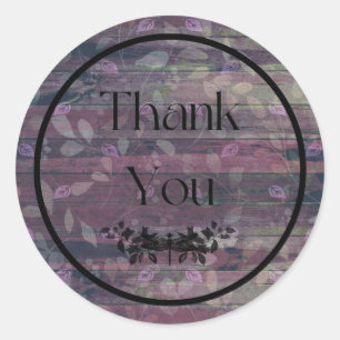 Purple Wood Leaves Floral Dragonfly Thank You Classic Round Sticker