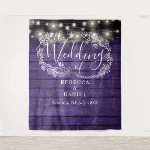 Purple Wood String Lights Floral Wedding Backdrop Tapestry