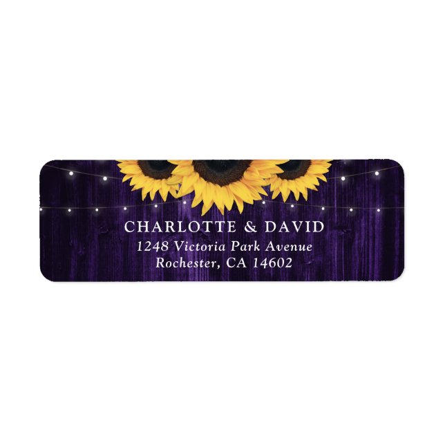 Purple Wood Sunflower Wedding Return Address Return Address Label (Front)