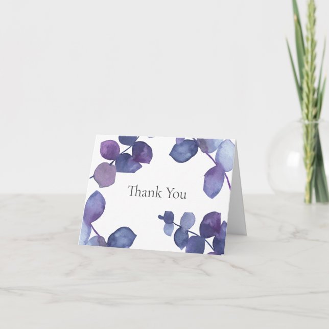Purple Woodland Eucalyptus Leaves Thank You Card (Front)