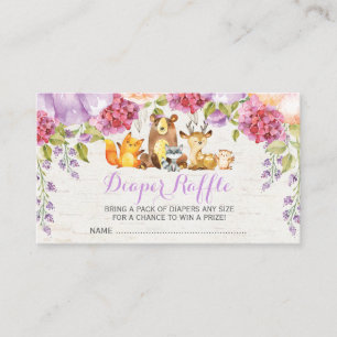 Purple Woodland Floral Baby Diaper Raffle Enclosure Card