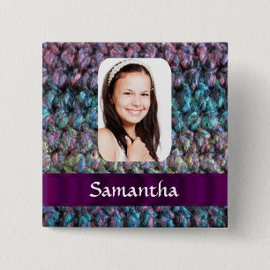 Purple wool photo template 15 cm square badge