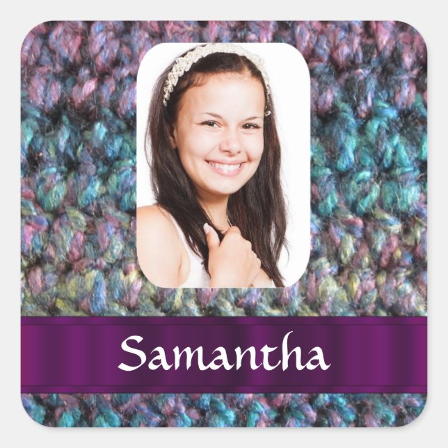 Purple wool photo template square sticker (Front)