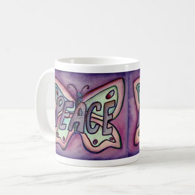 Purple Word Art Purple Butterfly Wings Coffee Mug (Front Left)