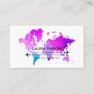 Purple World Map Travel Agent Tour Vacation  Busin Business Card