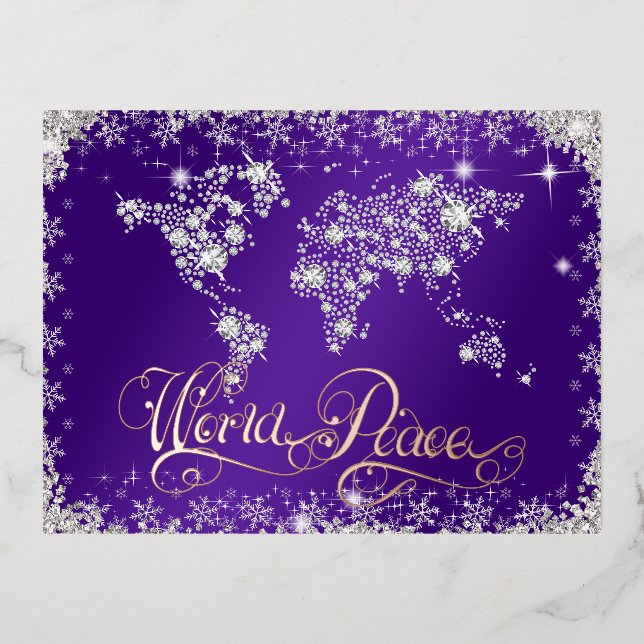 Purple World Peace Diamonds  Foil Holiday Postcard (Front)