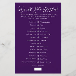 Purple Would She Rather Bridal Shower Game