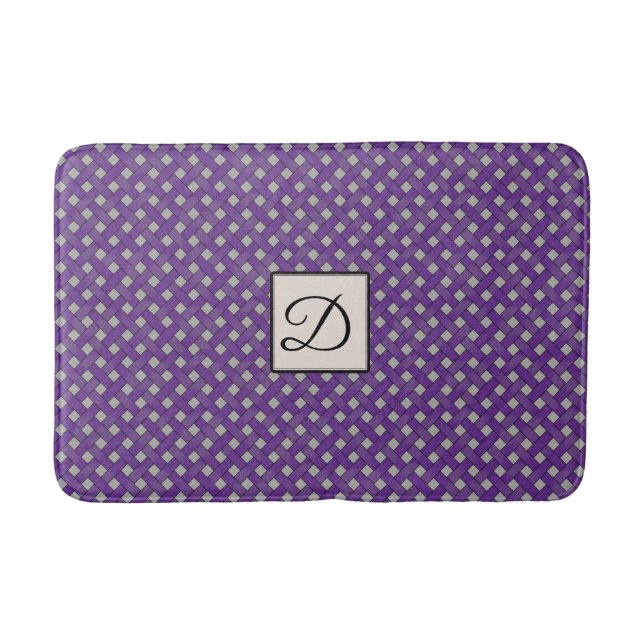 Purple Woven Rattan on Custom Colour with Monogram Bath Mat (Front)