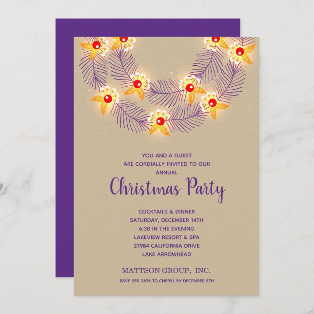 Purple Wreath Christmas Holiday Invitations (Front/Back)