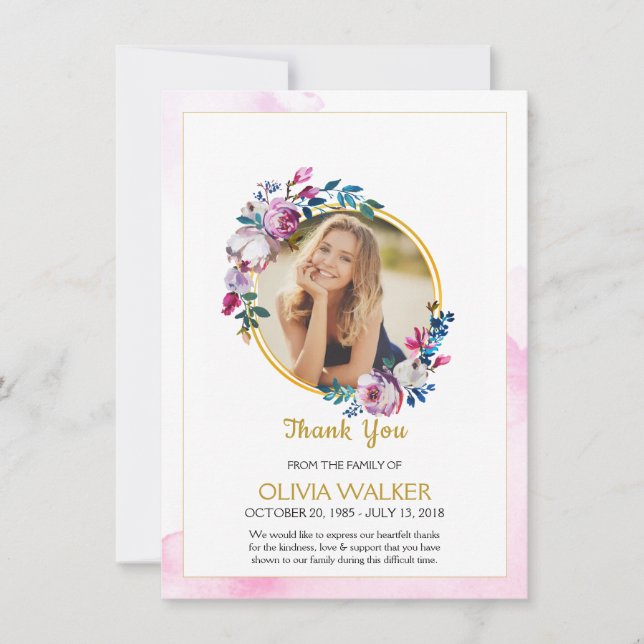 Purple Wreath Funeral Thank You Card (Front)