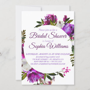 Purple wreath of peonies  Bridal Shover Invitation