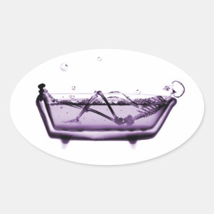 Purple X-Ray Skeleton in Bath Tub Oval Sticker