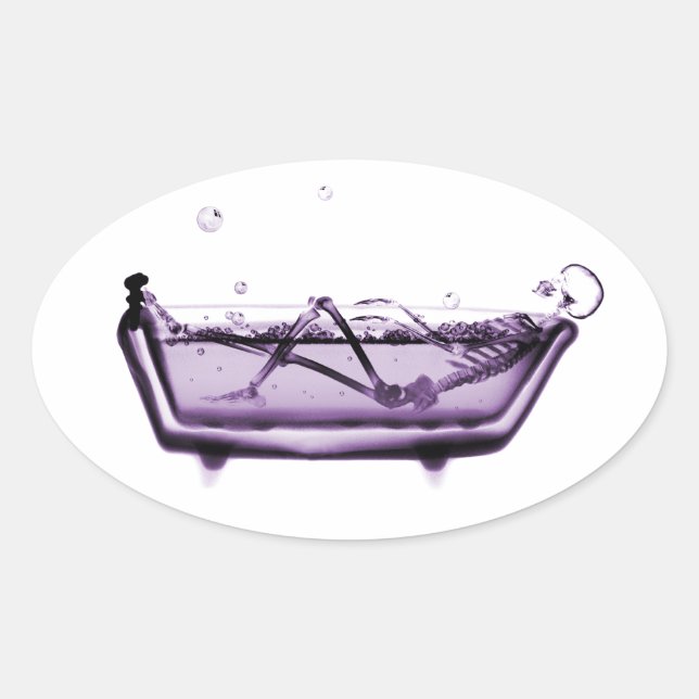 Purple X-Ray Skeleton in Bath Tub Oval Sticker (Front)